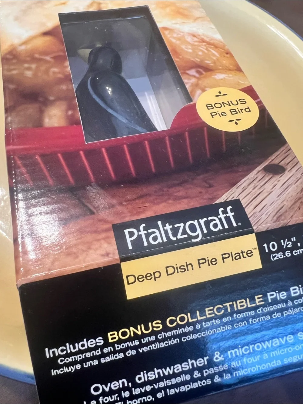 Pfaltzgraff Yellow and Blue Deep Dish Pie Plate with Bonus Pie Bird